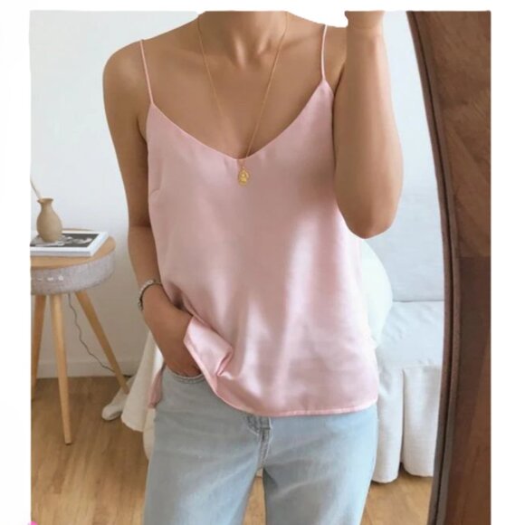 H&M Tops - H&M‎ | V-neck Satin Top - V-neck - Sleeveless - Pink | Size 4 Women's